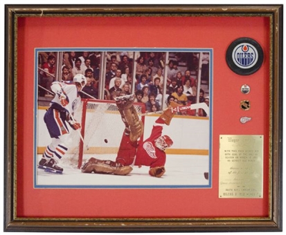 Wayne Gretzky Framed Display w/Puck Used for 65th Goal During Historic 82-83 Season